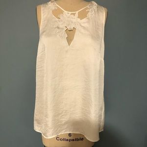 EUC Cooper & Ella | White Silky Top, Floral Cutout